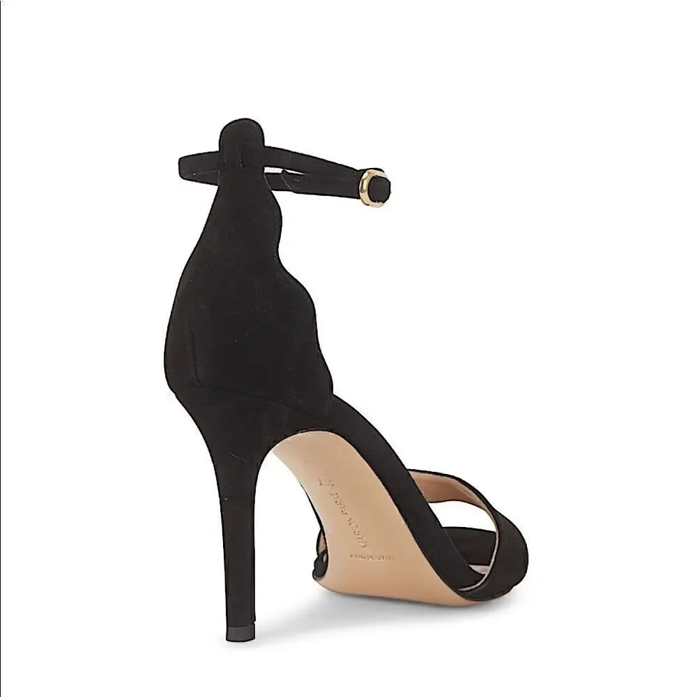 Marion Parke Fiona Black Suede Scalloped Sandals